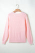 Pink Ribbed Knit Scalloped Edge Side Pockets Buttoned Cardigan